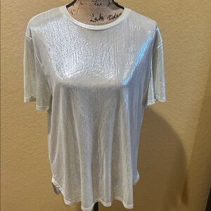 Two 2 Fly shimmer short sleeve, off white top, XL, NWT | offer in description
